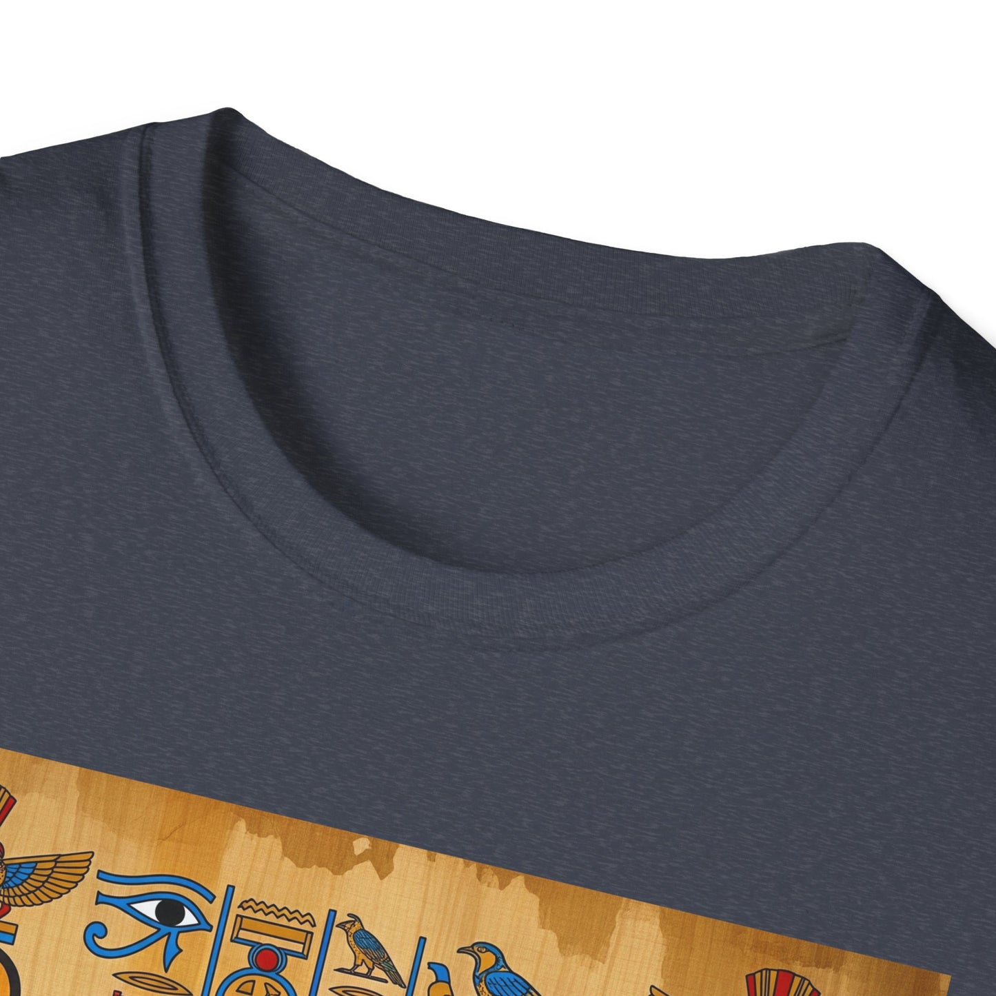 Grey Egyptian Cat Graphic Tee, Softstyle Unisex T-Shirt, Vintage Cat Print Shirt, Egyptian Themed Apparel, Unique Gift for Cat Lovers