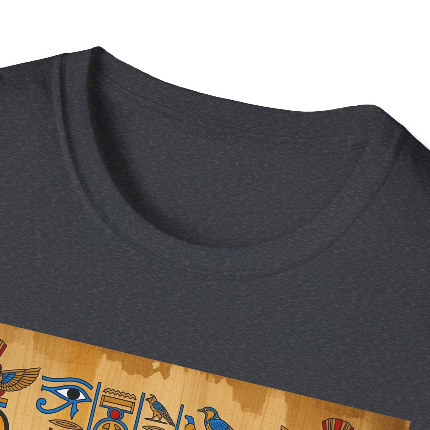 Grey Egyptian Cat Graphic Tee, Softstyle Unisex T-Shirt, Vintage Cat Print Shirt, Egyptian Themed Apparel, Unique Gift for Cat Lovers