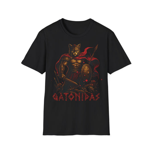 Gatonidas Warrior Cat T-Shirt | Unisex Graphic Tee for Fans, Cute Cat Apparel, Gift for Gamers, Fantasy Fashion